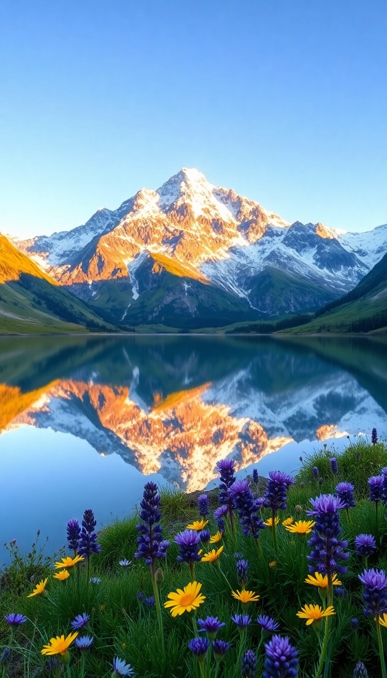 Best Beautiful AI Spring Mountain Reflection Phone Photogenic Wallpaper